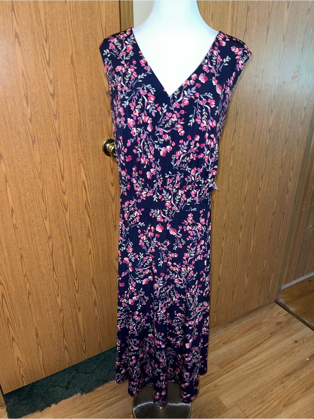 Maggy London Navy Maxi Dress with Pink Floral Print